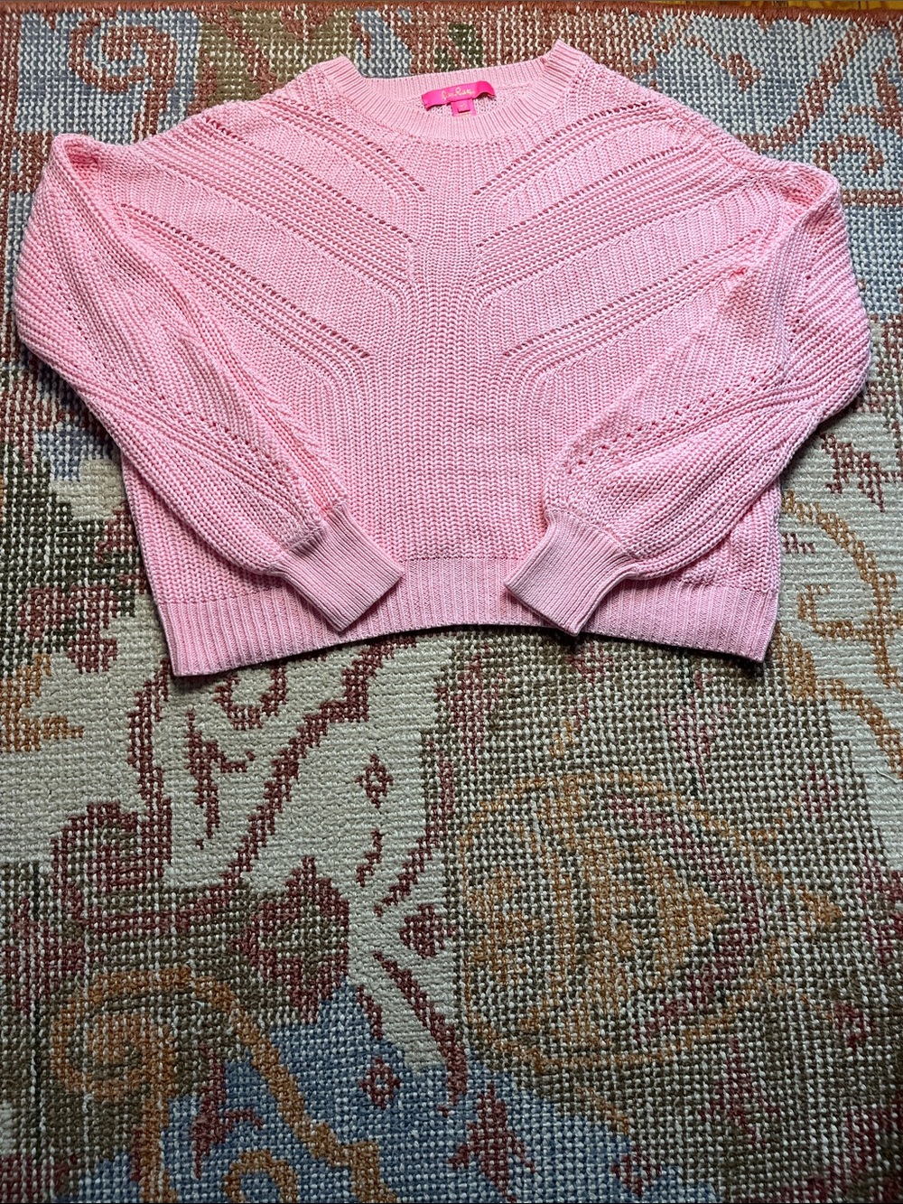 Lilly Pulitzer Bristow Sweater Soft Pink Knit Engineered Stitching XS